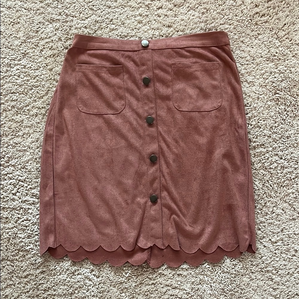 Hayden Girls Pink Suede Scalloped Button-Front Skirt XL